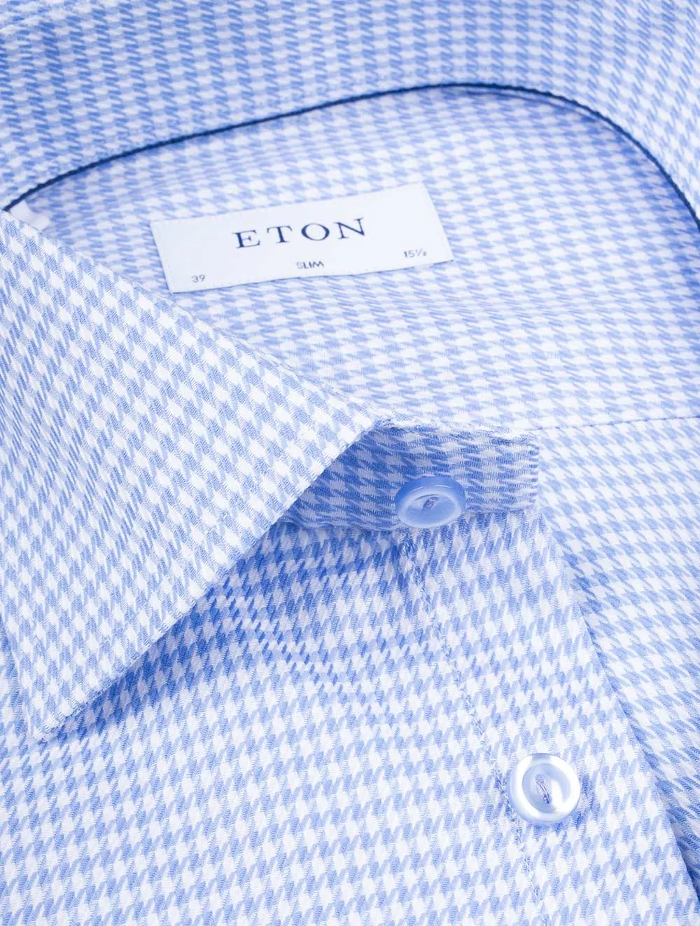 Blue Houndstooth With Lilac Buttons Slim Shirt