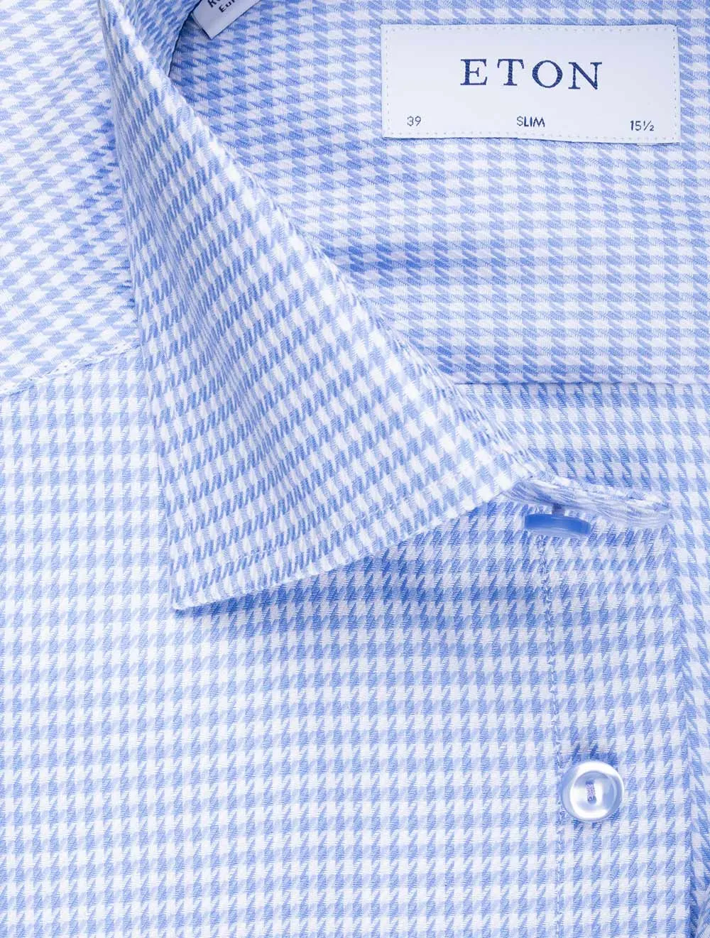 Blue Houndstooth With Lilac Buttons Slim Shirt