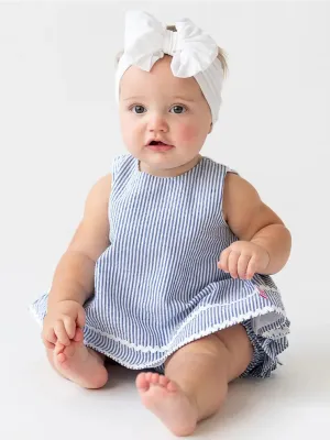 Blue Seersucker Ric Rac Swing Top and Bloomer Set