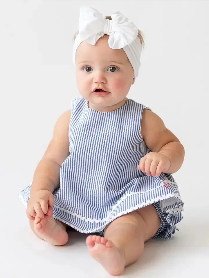 Blue Seersucker Ric Rac Swing Top and Bloomer Set
