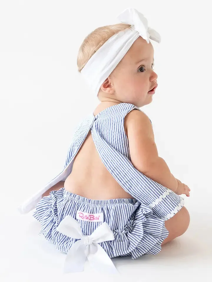 Blue Seersucker Ric Rac Swing Top and Bloomer Set